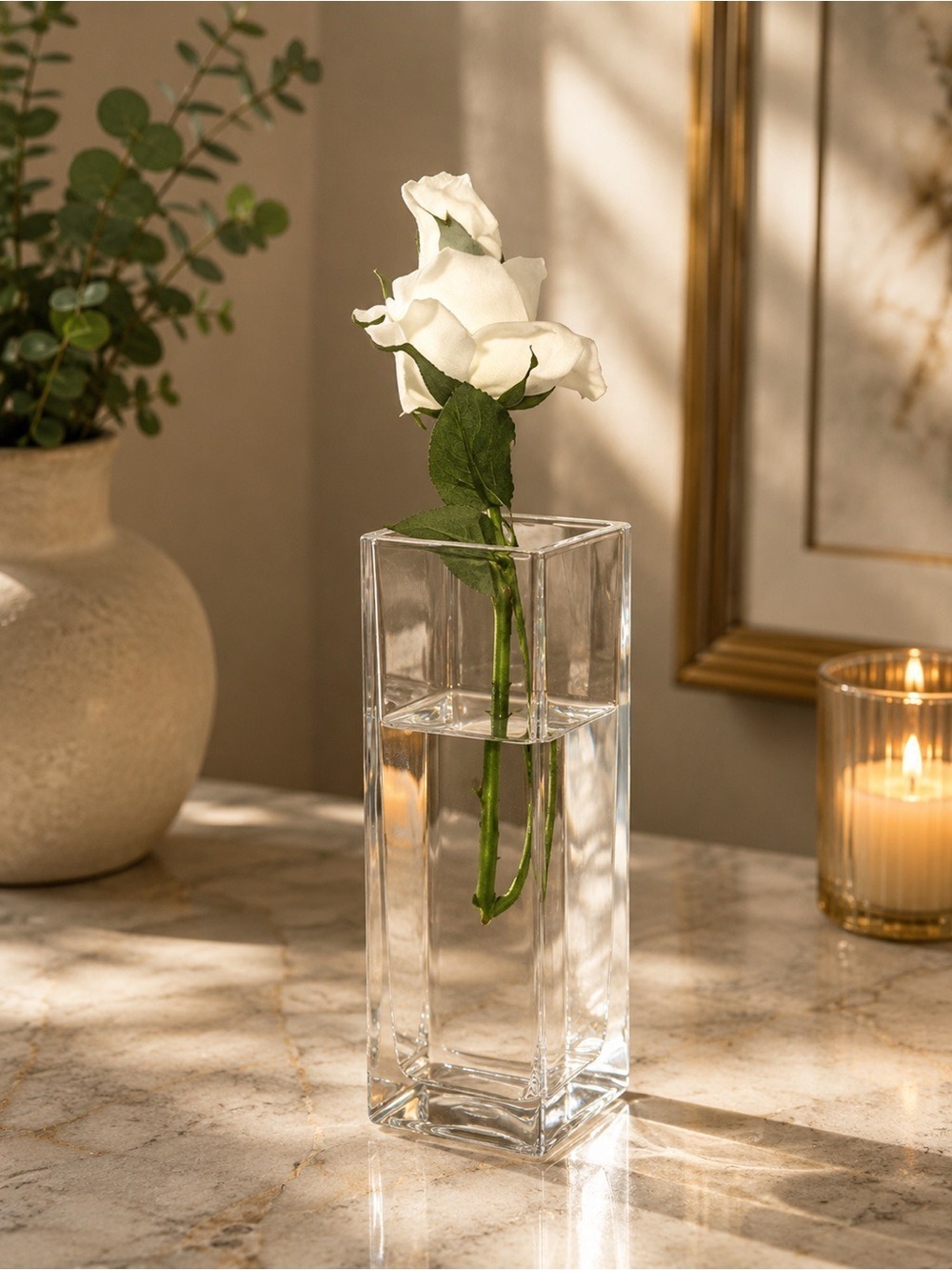 Luxury Minimalist Clear Glass Column Vase • Modernist Crystal-Like Decor